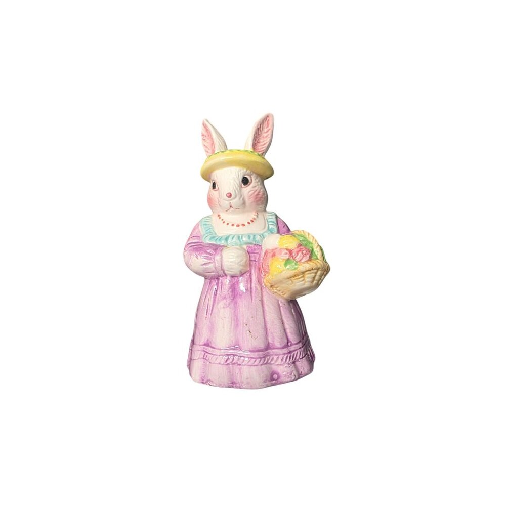 Vintage Ceramic Bunny Figurine 6" Pastel Spring Décor